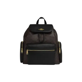 COACH Baby Signature Coated Canvas Backpack Tubas Women's Dark Brown & Black
