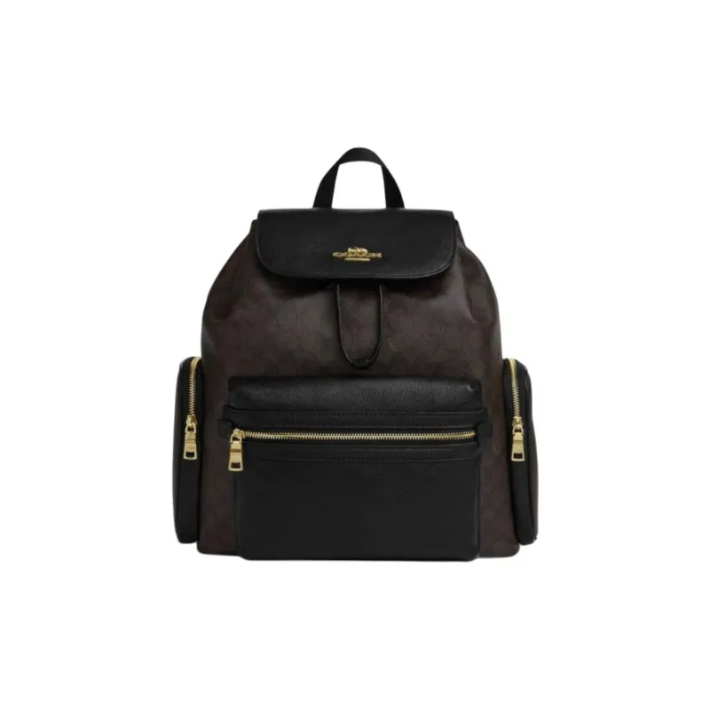 COACH Baby Signature Coated Canvas Backpack Tubas Women's Dark Brown & Black-0
