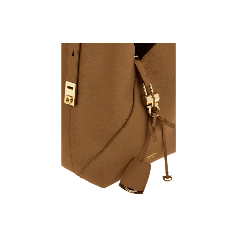 FERRAGAMO Calfskin Handbag Medium Size Women's Brown-4