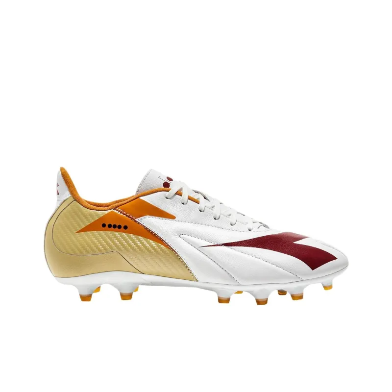 Diadora FG Firm Ground Anti Slip Wear Resistant Soccer Shoes Men's White Gold-1
