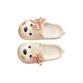 JINGEYU Cute Lace Up Bowknot Casual Puppy Closed Toe Slippers With Platform Height, Soft And Springy Feeling