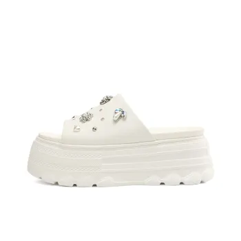 BOERDIQI PU Polyurethane EVA Abrasion Resistant Slide Slippers Women's White