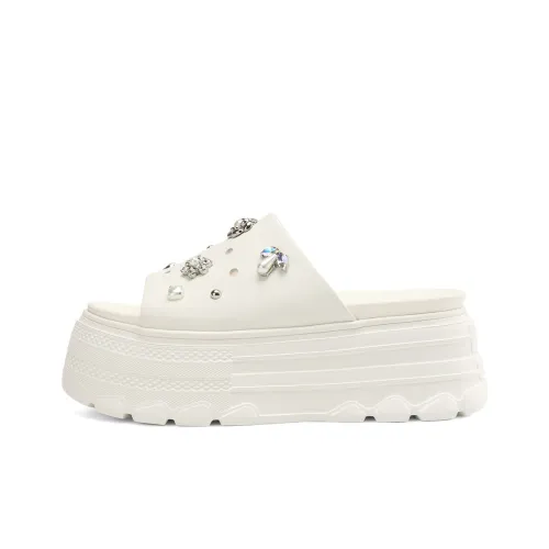 BOERDIQI PU Polyurethane EVA Abrasion Resistant Slide Slippers Women's White