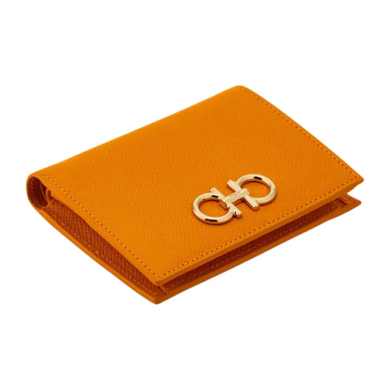 FERRAGAMO GANCINI Calfskin Wallet Women's Ginger Yellow-1