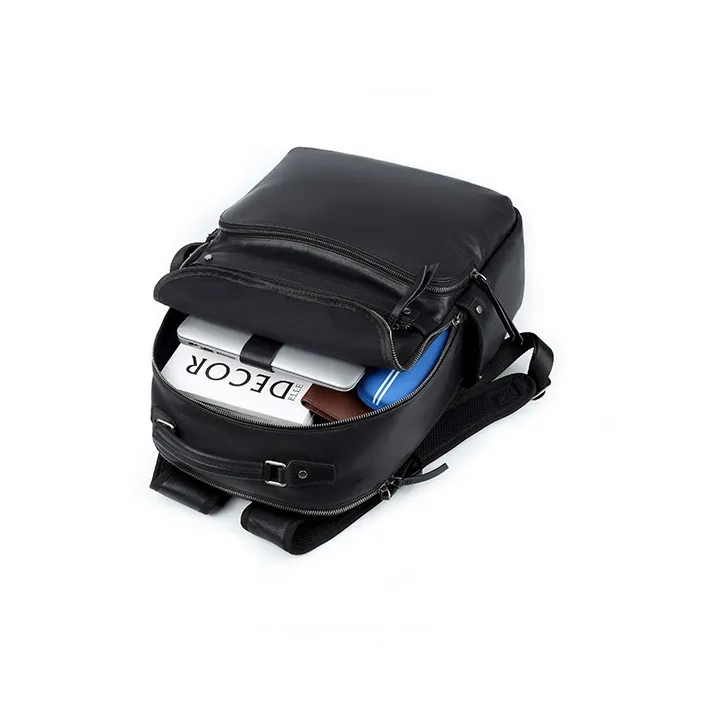 PESASRIE Top Grain Cow Leather Backpack Women's Black-4