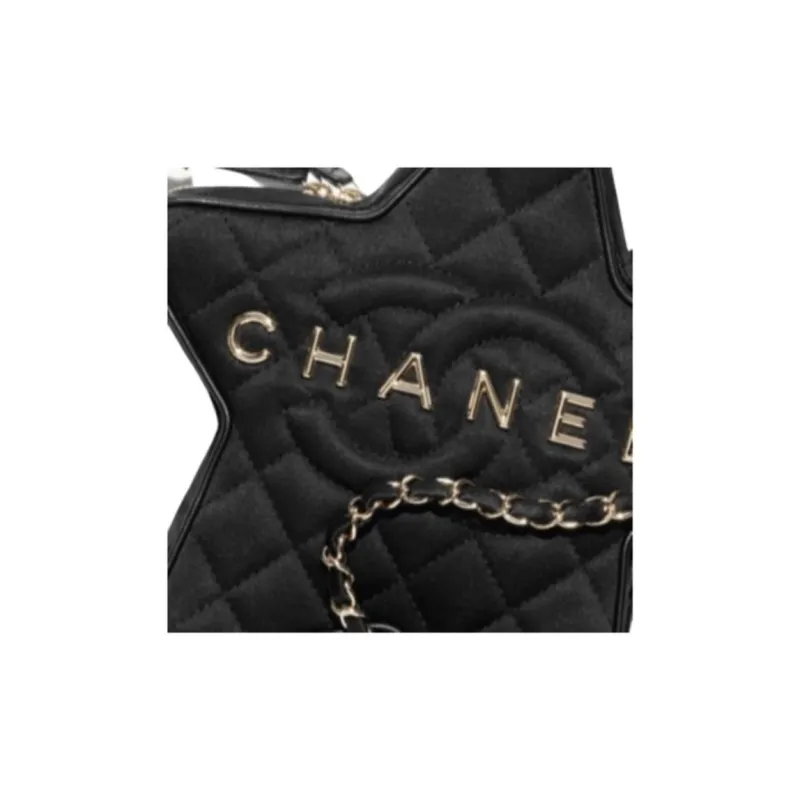CHANEL Silk Satin One Shoulder Crossbody Clutch Women's Black-4