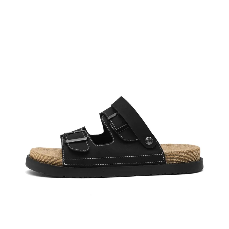 Shiozawa Beach Sandals Men Black Yellow-0