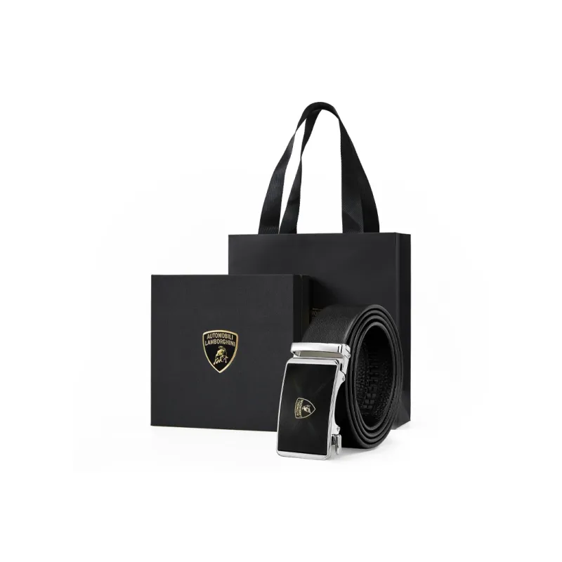 Automobili Lamborghini Cow Leather Belt, Fashion Casual, Premium Belt Men's Black Width 3.4cm Gift Box Set-9