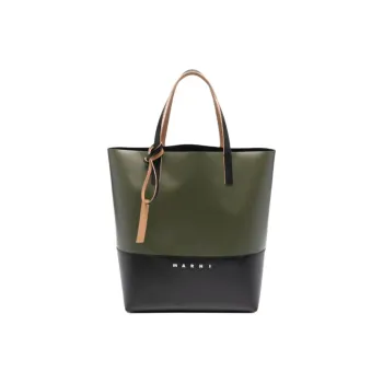 MARNI Tribeca PU Tote Bag, Shopping Bag, Handbag Women's Green & Black