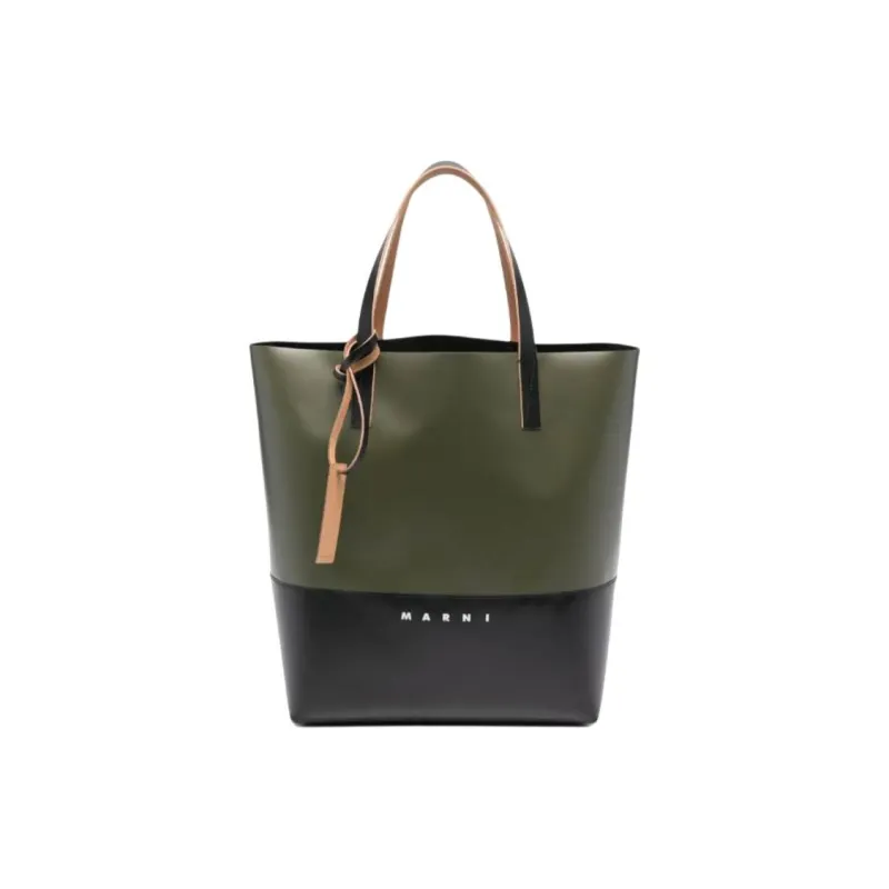 MARNI Tribeca PU Tote Bag, Shopping Bag, Handbag Women's Green & Black-0