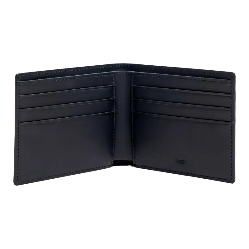 MCM Leather Wallet Small Size Unisex Black White-2