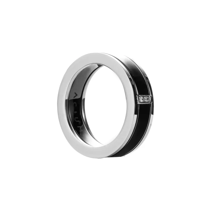 ACIUM Steel Wide Band Ring Unisex Black Silver-0