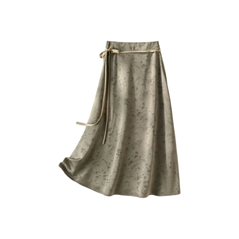 IHIMI Casual Long Skirt Women's Olive Green-0