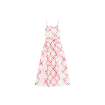 Wen Shan Slip Dress Women's Cherry Red Plaid