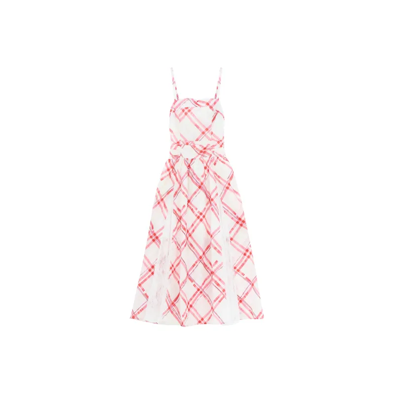 Wen Shan Slip Dress Women's Cherry Red Plaid-0