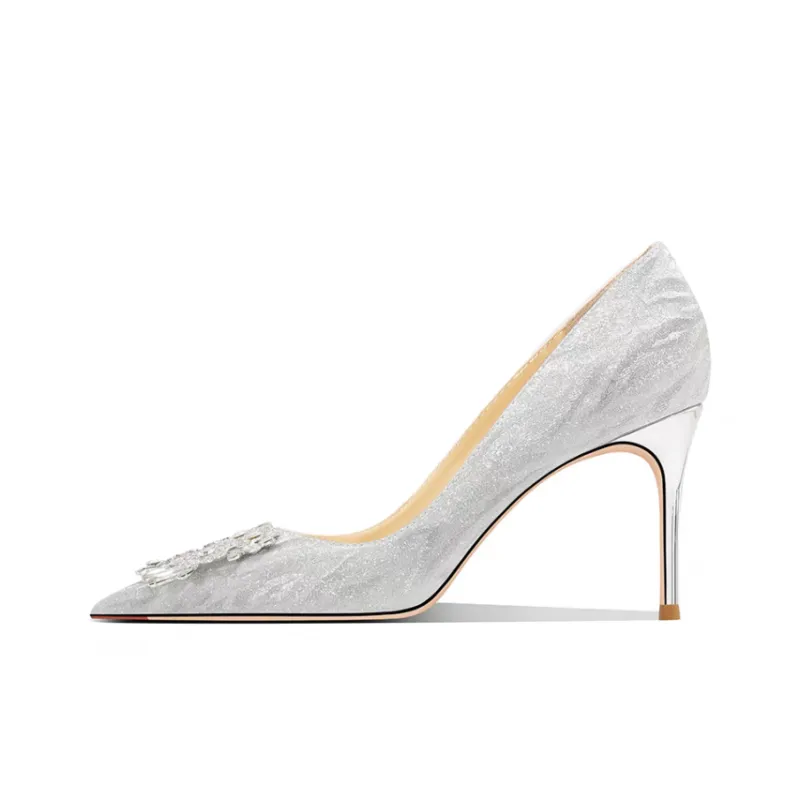 Crelinkxlat Fashion Elegance Pointed Toe, Timeless Crystal Square Diamond Slim Heel High Heels Women's-10