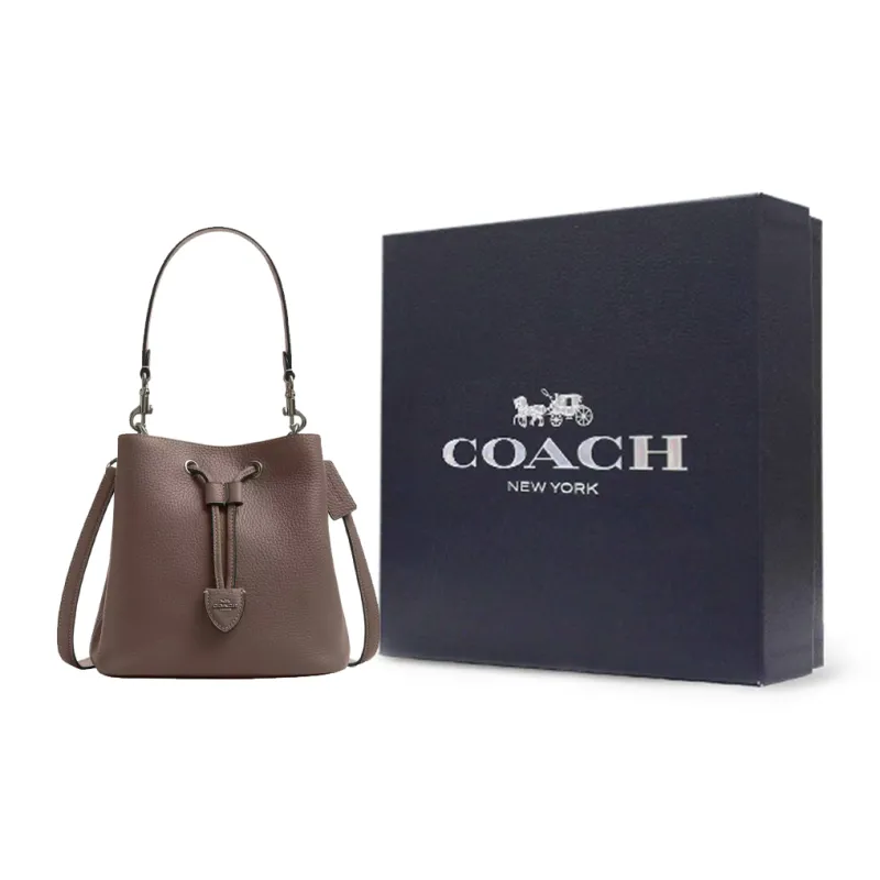 COACH Rowan Leather Handbag Trumpets Women's Dark Stone Color-9