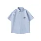 [Short-Sleeved Stripes Shirt]Blue White Stripes (Hb Lightweight Letter Chest Badge)