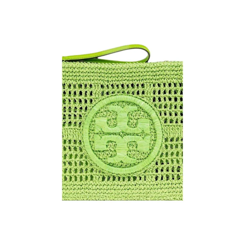 TORY BURCH Ella Raffia Clutch Unisex Green-3