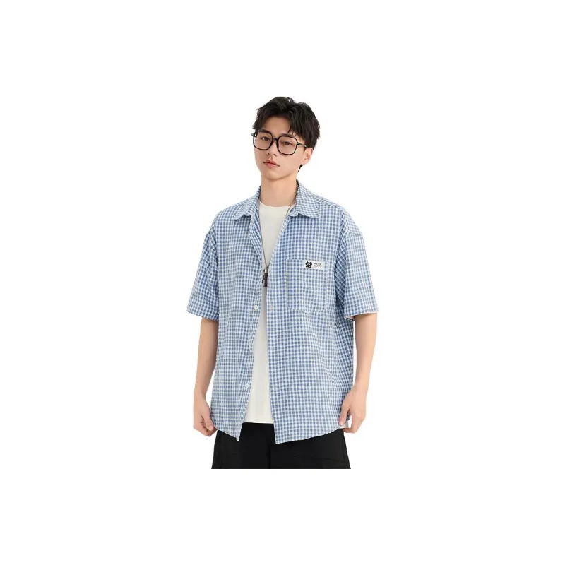 Three blessings Shirts Men Blue-0