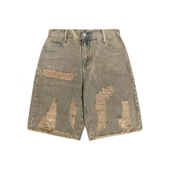 HKRXEC Denim Shorts Men Yellow Mud