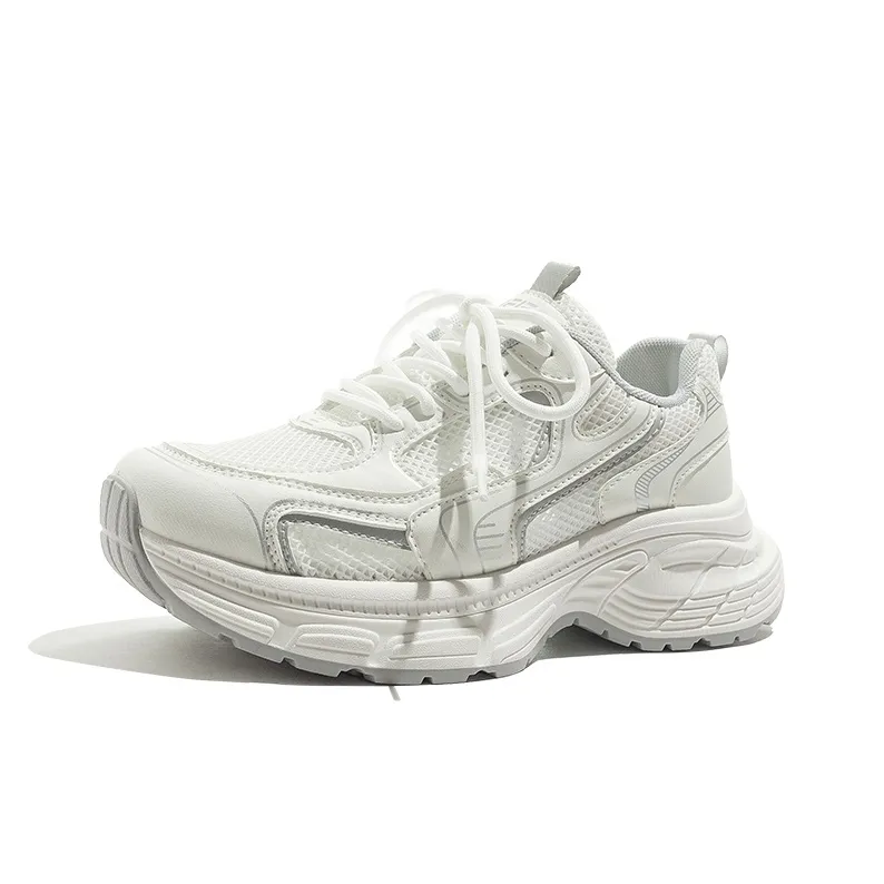 MEAKKEA Breathable, Balanced, Lightweight Low Top Chunky Sneakers Women's White Gray-2