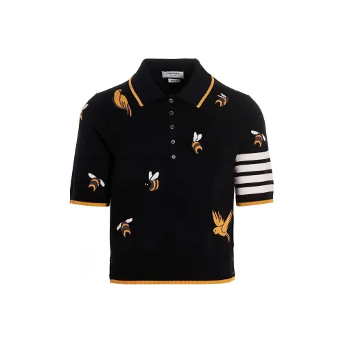 THOM BROWNE 4 Bar Birds Bee Intarsia Knitted Polo Shirt