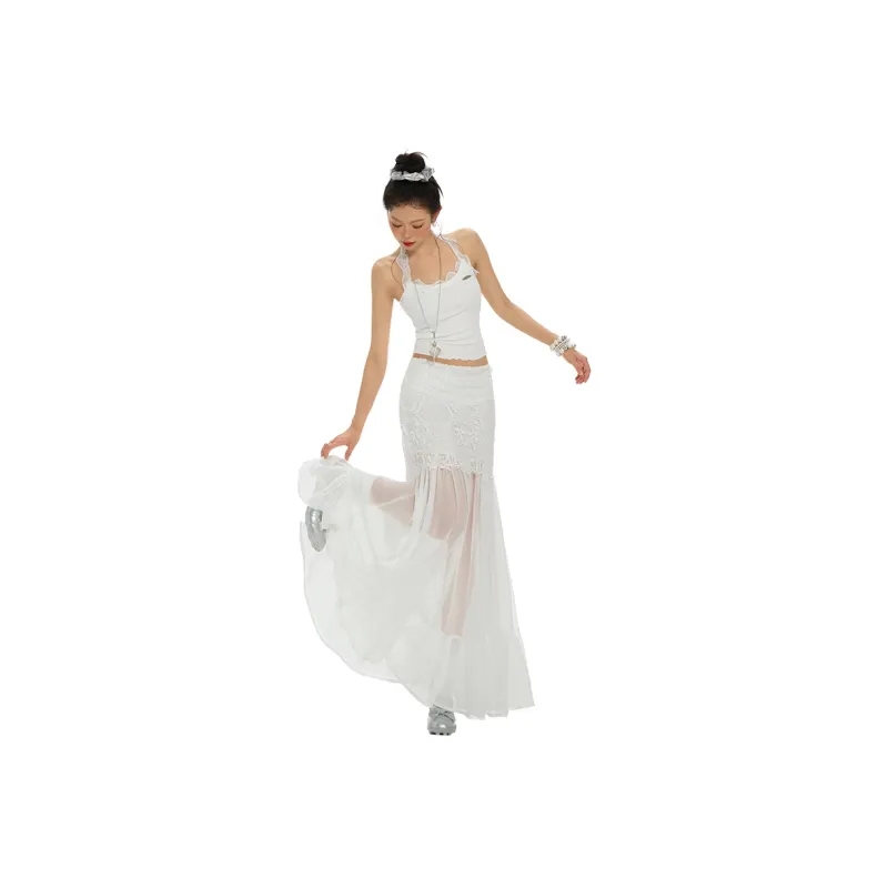 ZAZN Casual Long Skirts Women's White-0