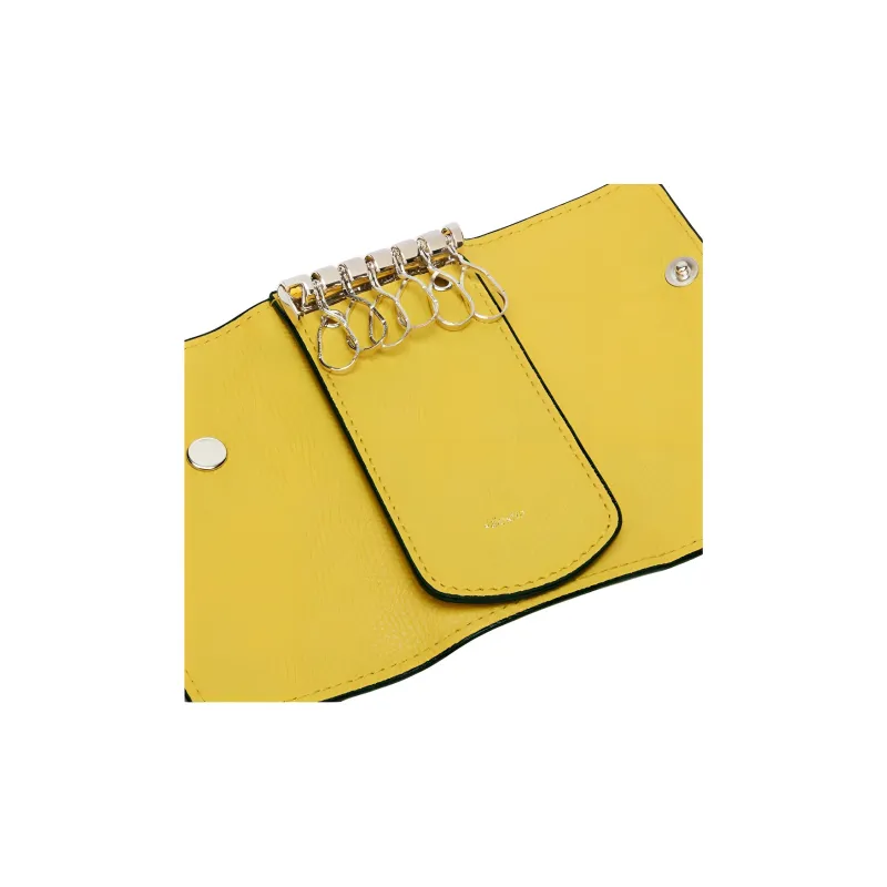 Valextra Solid Color Millepunte Calfskin Key Pouch Women's Yellow-2