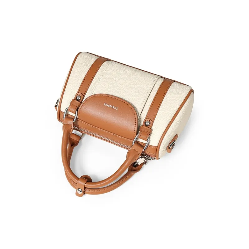 Teenmix Cow Leather With Synthetic Leather Shoulder Bag, Handbag Women's Black & Ecru & Brown-9