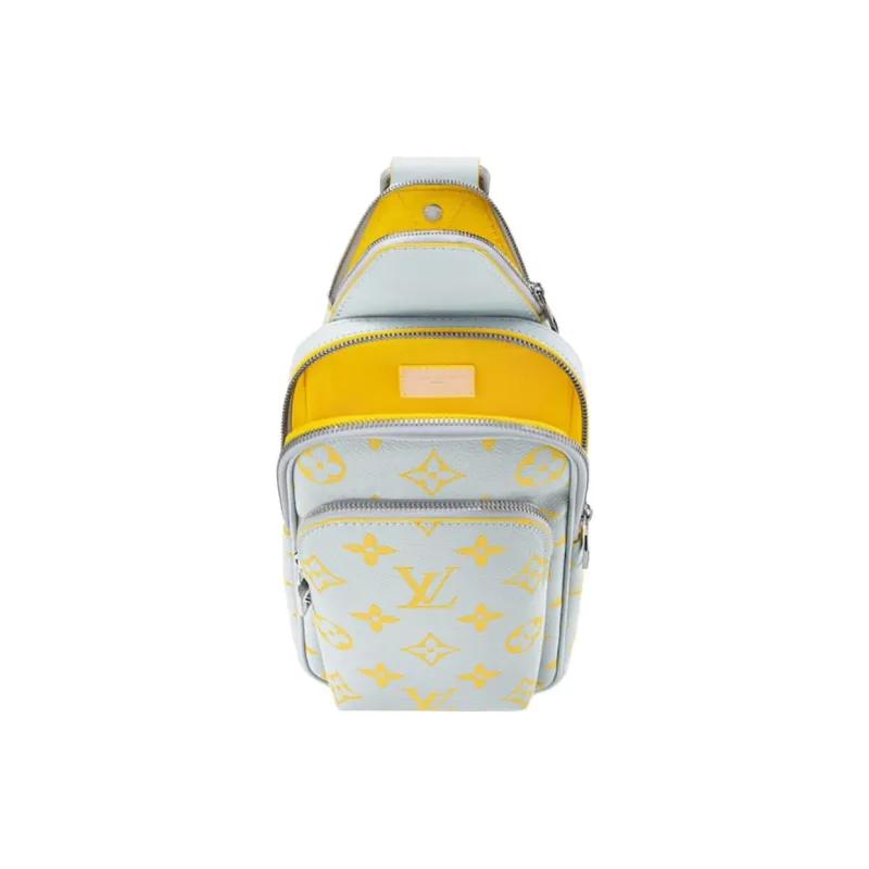 LOUIS VUITTON Avenue Coated Canvas Sling Bag Men's Gray & Yellow-3