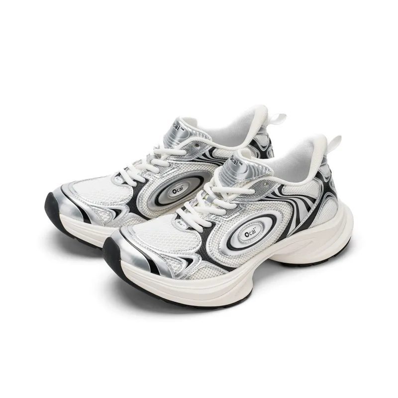 Ocai Anti-Slip Wear-Resistant Low-Top Running Shoes Unisex Silver White-1