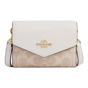 COACH Envelope Signature Coated Canvas Wallet, Crossbody Bag, Shoulder Bag Mini Women's White & Khaki