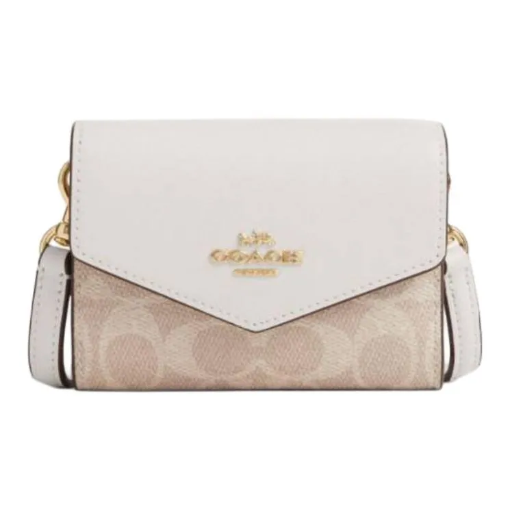 COACH Envelope Signature Coated Canvas Wallet, Crossbody Bag, Shoulder Bag Mini Women's White & Khaki-0