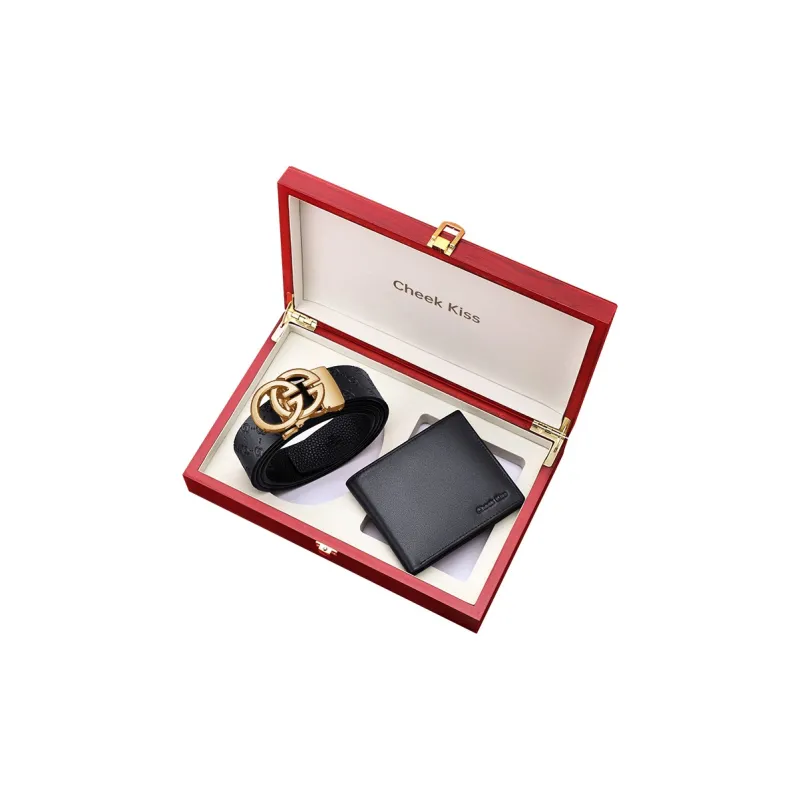 Cheekkiss Cow Leather Belts Men's Gunmetal, Gold 3.5cm-25