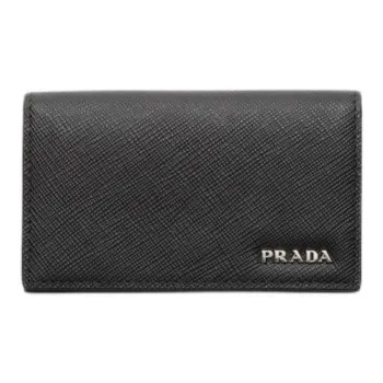 PRADA Saffiano Calfskin Card Holder Unisex Black & Blue
