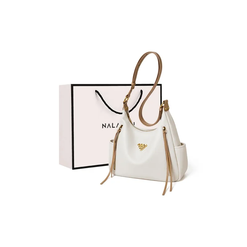 Narandu Cow Leather Shoulder Bag Tubas Women's Ecru & Apricot Color-0