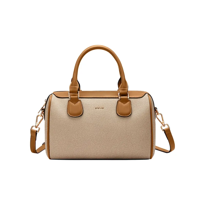 POLO Fabric Shoulder Bag Medium Size Women's Apricot/Yellow Brown-0
