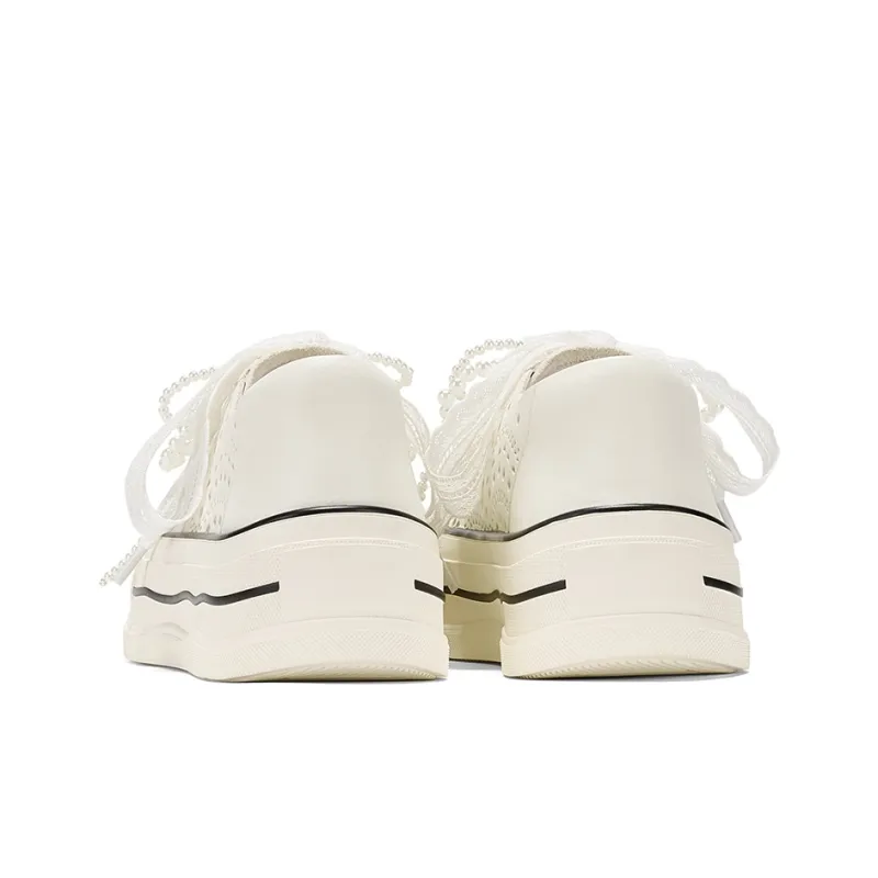 GG CC Abrasion Resistant Low Top Cut Out Beads Platform Skateboard Shoes Women's White-3