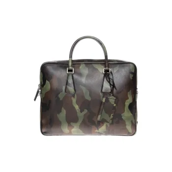 PRADA Saffiano Cross Grain Leather Briefcase Men's Green