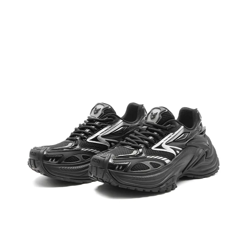 OGR Shock Absorbers Slip Resistant Height Increasing Lightweight Low Top Chunky Sneakers Unisex Black Revised Edition-5