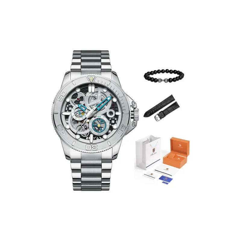 MESDUN Explorer Collection Automatic Mechanical Movement Stainless Steel Watchband Watch Men's Watches White Dial-4