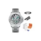 8033 Elegant Silver, Steel Band, High-End Orange Leather Case+Genuine Leather Strap+Bracelet