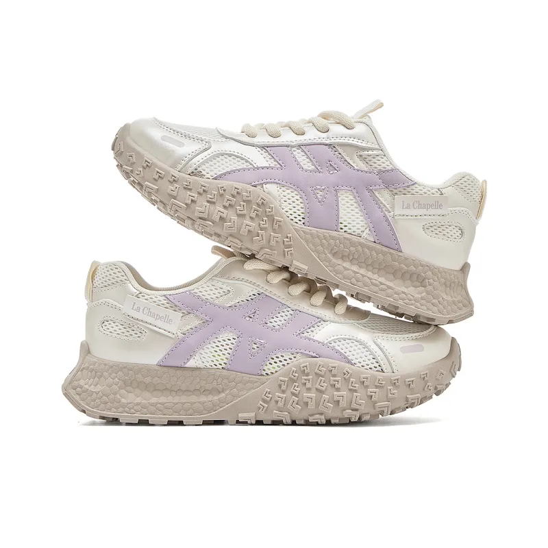 La Chapelle Abrasion Resistant Slip Resistant Low Top Chunky Sneakers Women's Beige Purple-3