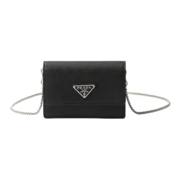 PRADA Saffiano Cow Leather Card Holder Women's Black