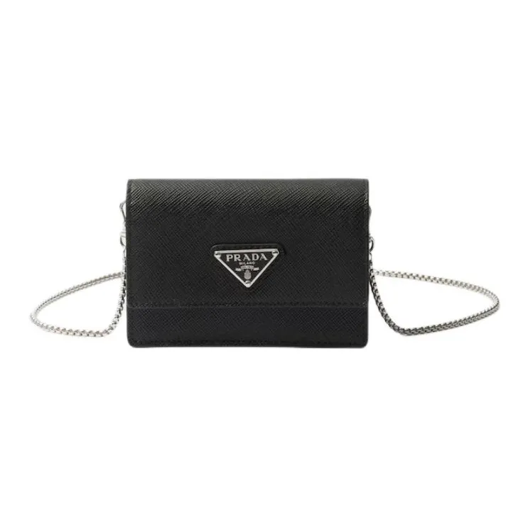 PRADA Saffiano Cow Leather Card Holder Women's Black-0