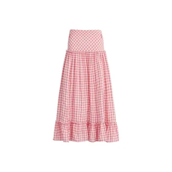 GOSO Casual Long Skirts Women's Pink Plaid