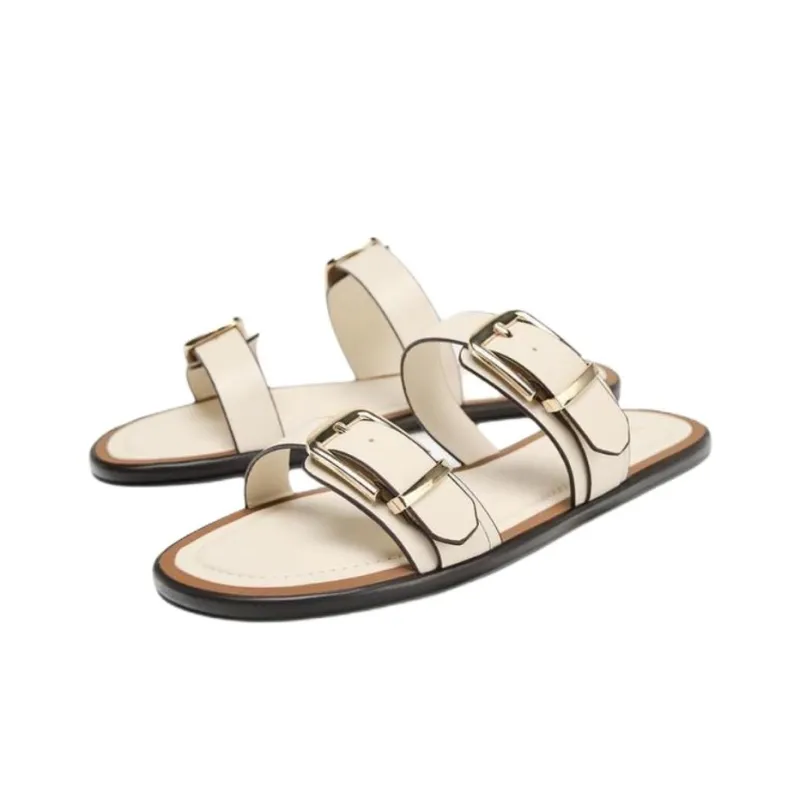 ZARA PU Polyurethane Abrasion Resistant Slide Slippers Women's Light Beige Yellow-2