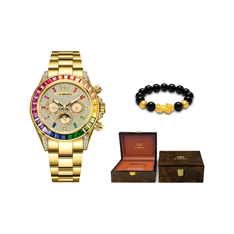 X GEAR Automatic Mechanical Movement Stainless Steel Watchband Watch Men's Watches Gold Dial-0