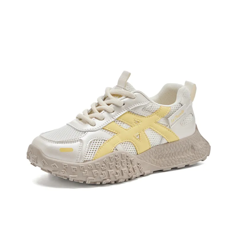 La Chapelle Anti Slip And Wear Resistant Height Increasing Low Top Chunky Sneakers Women's Beige Yellow-0